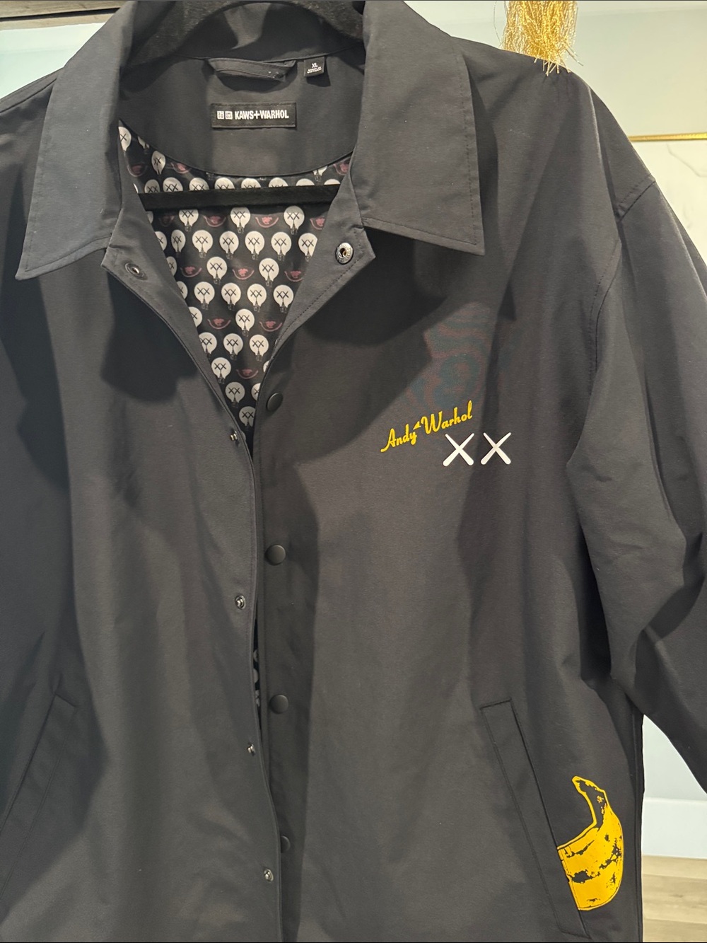 Uniqlo x KAWS Black Varsity Jacket with Yellow Banana Detail - Picture 2 of 8